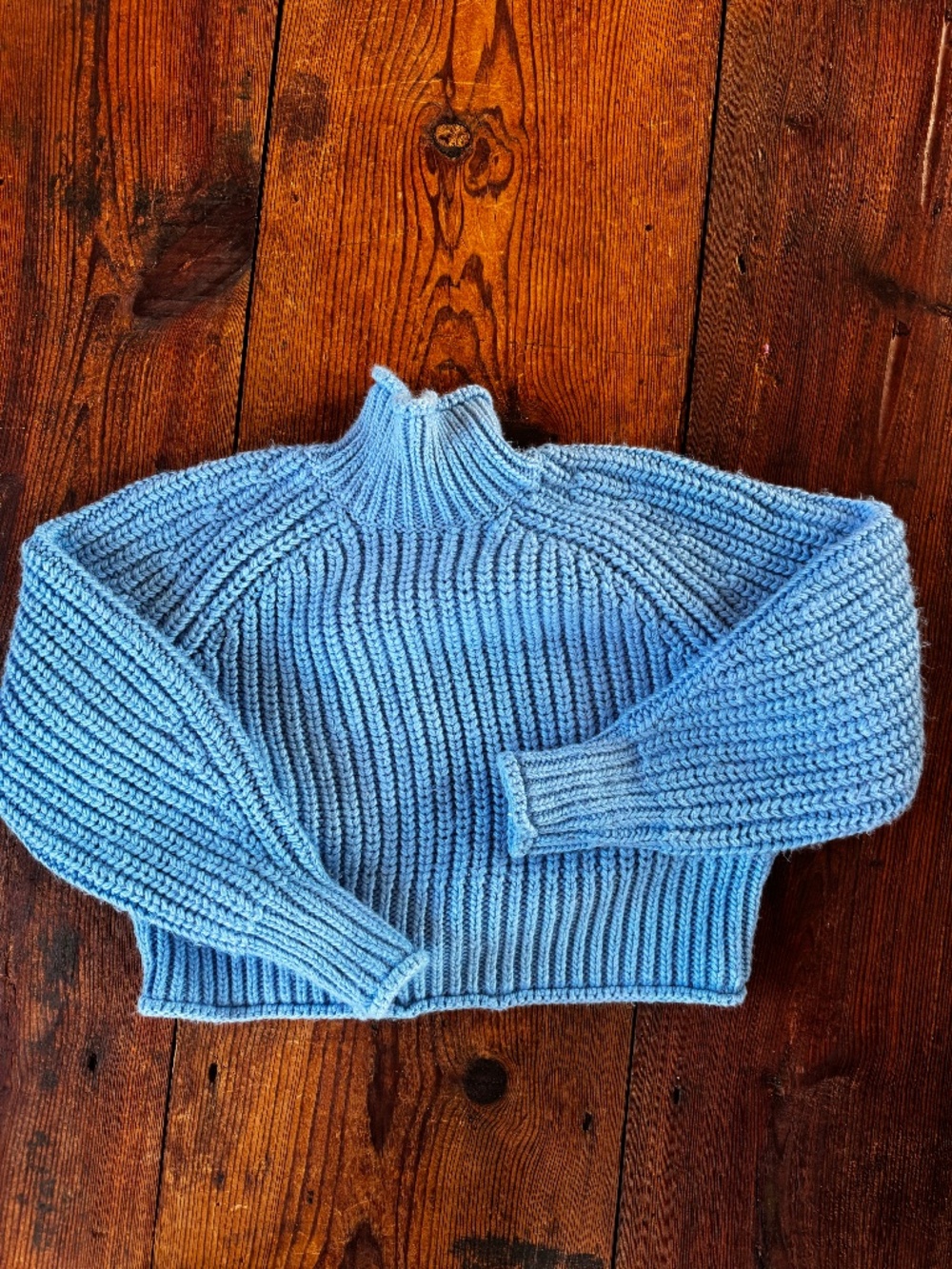 Blue Ribbed Cowl Turtleneck Sweater H&M